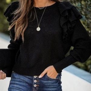 Black cropped ruffle sweater